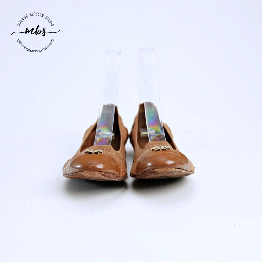 Tory Burch Jolie Cap Toe‎ Classic Preppy Leather Ballet Flats Brown Gold Women 6